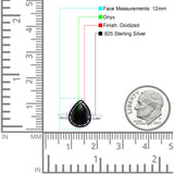 Petite Dainty Pear Simulated Black Onyx Ring Solid Oxidized 925 Sterling Silver