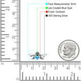 Petite Dainty Heart Lab Created Blue Opal Ring Solid Oxidized 925 Sterling Silver