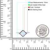 Square Vintage Style Petite Dainty Lab Created White Opal Ring Solid Oxidized 925 Sterling Silver