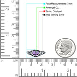 Petite Dainty Vintage Style Oval Thumb Ring Statement Fashion Simulated Amethyst CZ 925 Sterling Silver