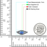 Petite Dainty Vintage Style Oval Thumb Ring Statement Fashion Simulated Blue Sapphire CZ 925 Sterling Silver
