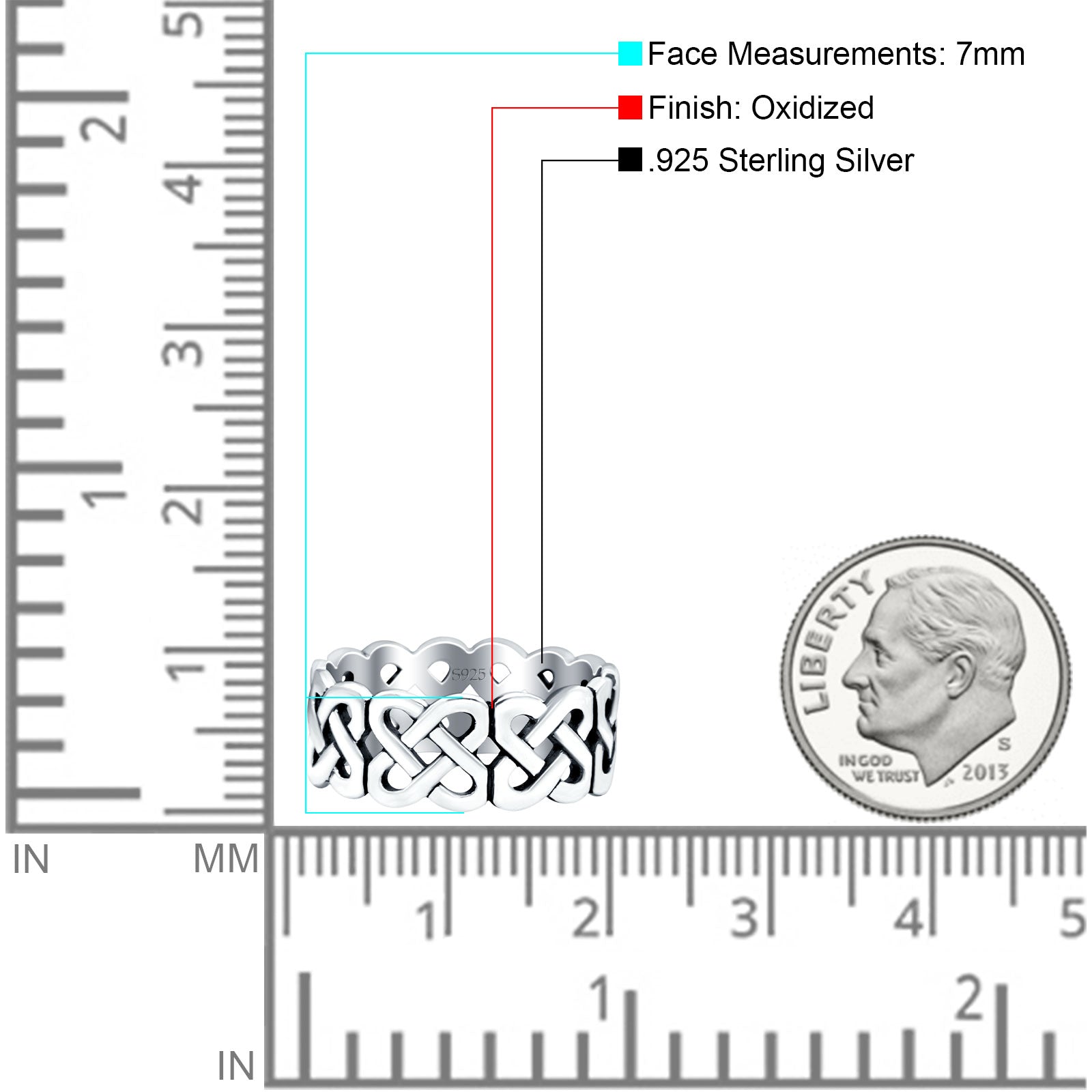 Celtic Oxidized Band Solid 925 Sterling Silver Thumb Ring (7mm)