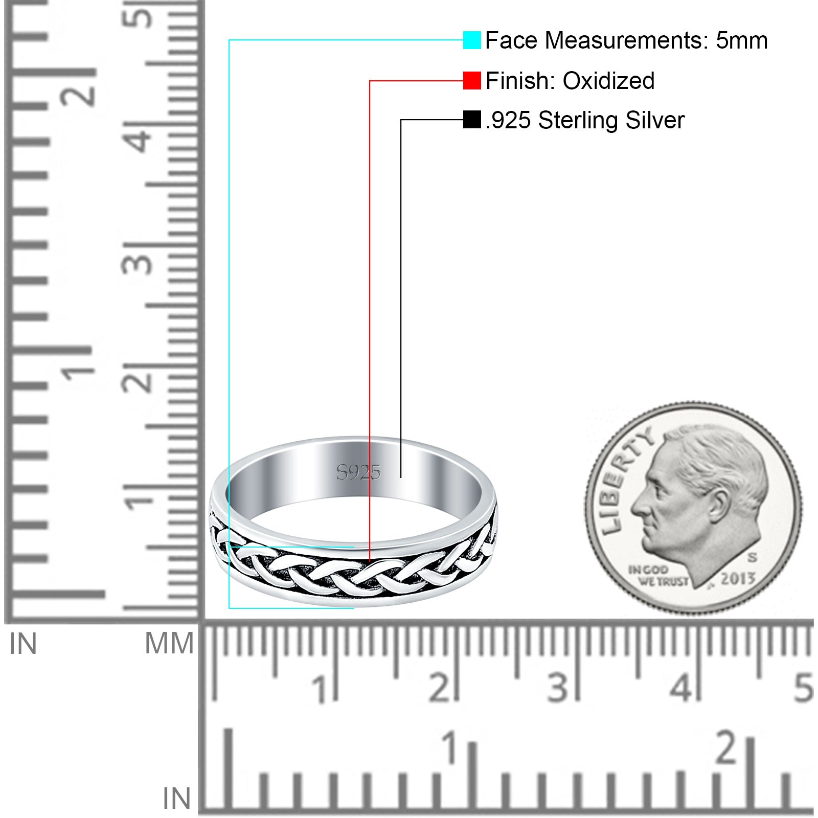 Crisscross Infinity Oxidized Band Solid 925 Sterling Silver Thumb Ring (5mm)