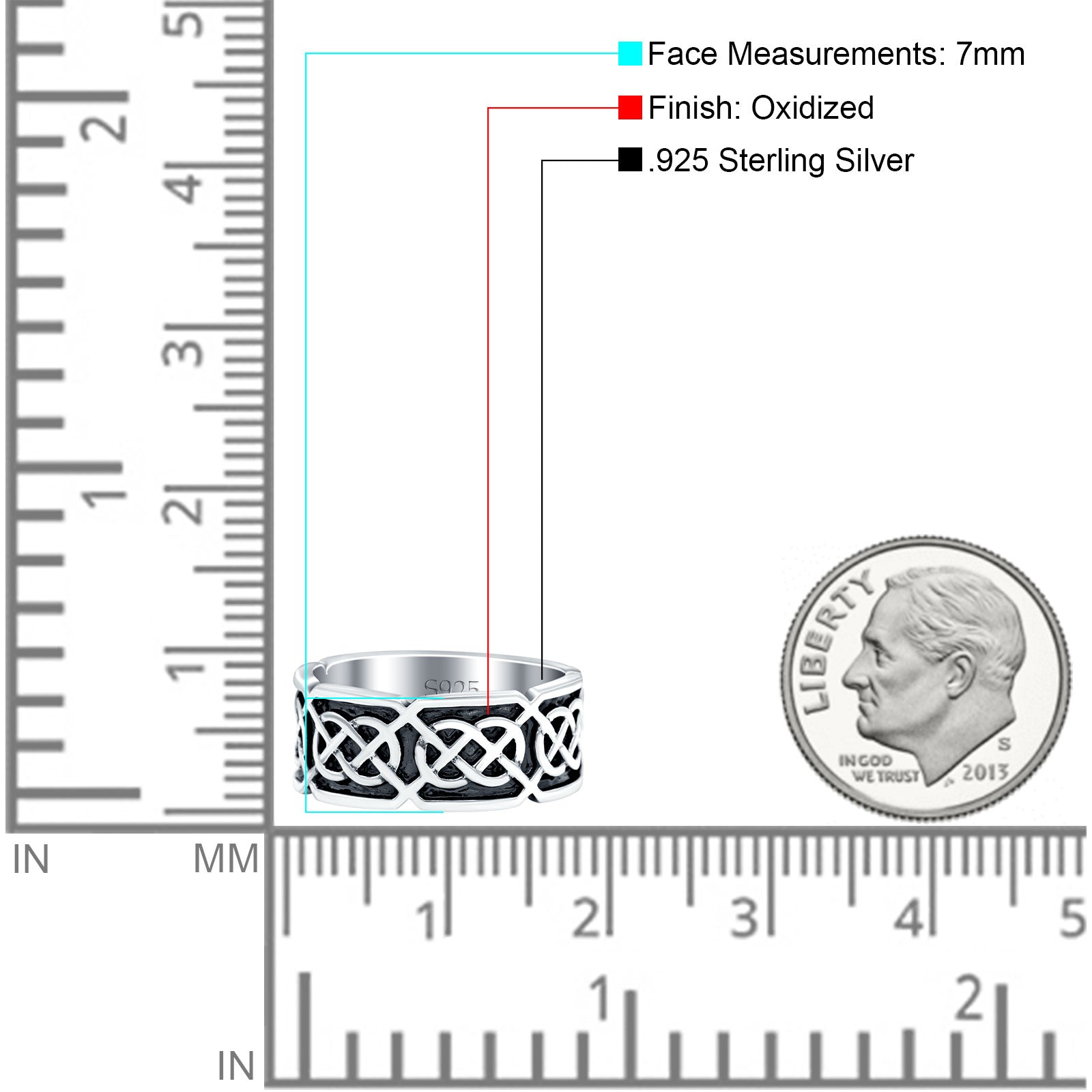 Celtic Oxidized Band Solid 925 Sterling Silver Thumb Ring (7mm)