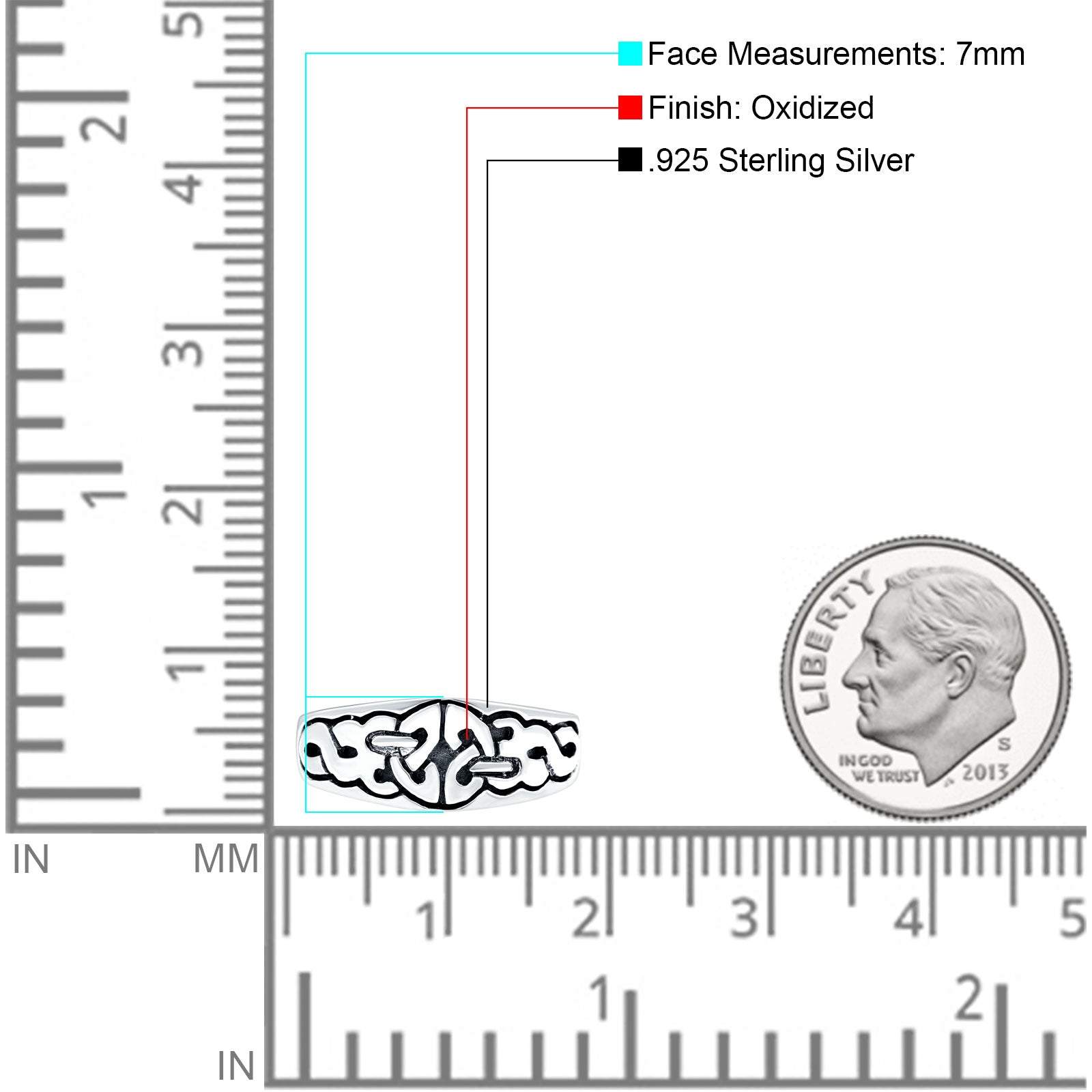 Celtic Oxidized Band Solid 925 Sterling Silver Thumb Ring (7mm)