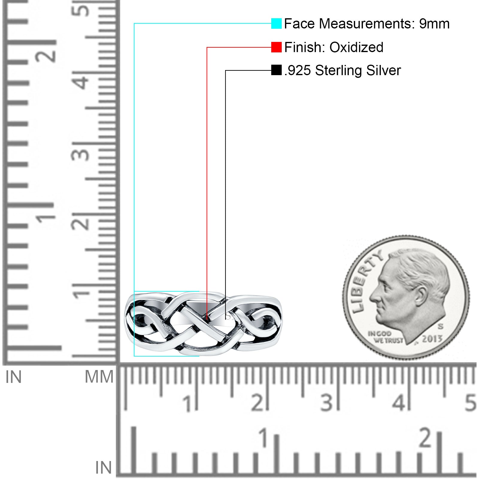 Celtic Ring Oxidized Band Solid 925 Sterling Silver Thumb Ring (9mm)