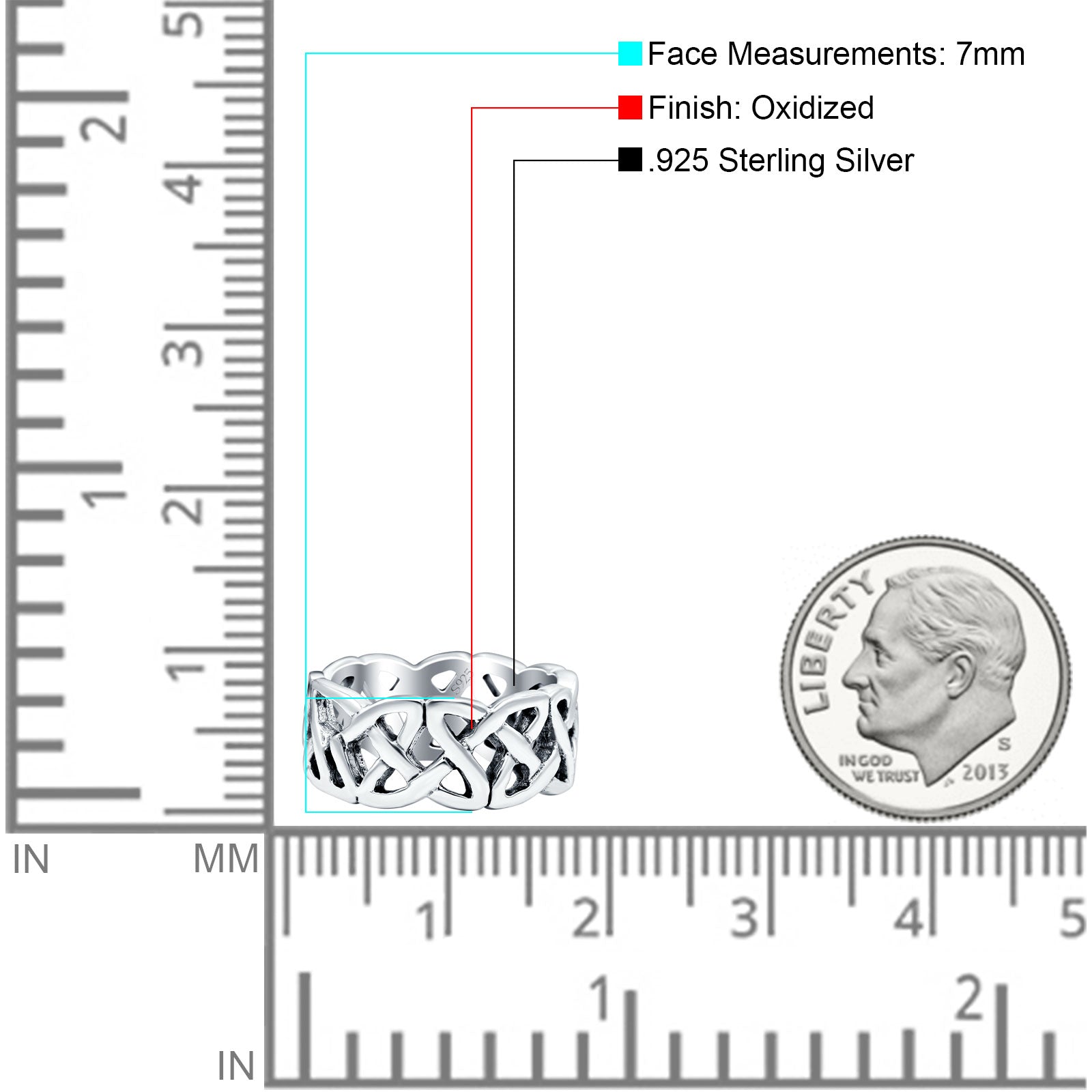 Celtic Oxidized Band Solid 925 Sterling Silver Thumb Ring (7mm)