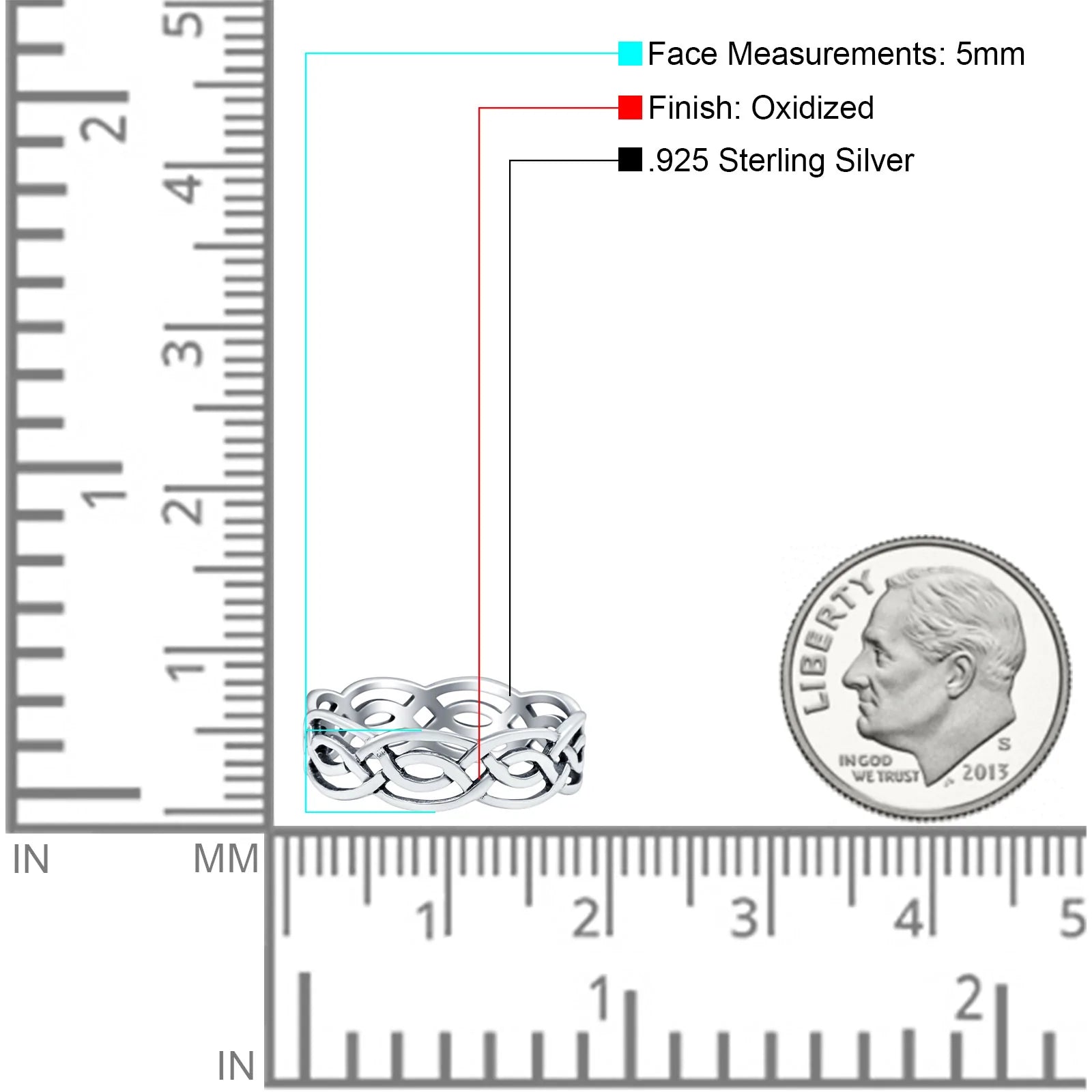 Celtic Ring Oxidized Band Solid 925 Sterling Silver Thumb Ring (5mm)