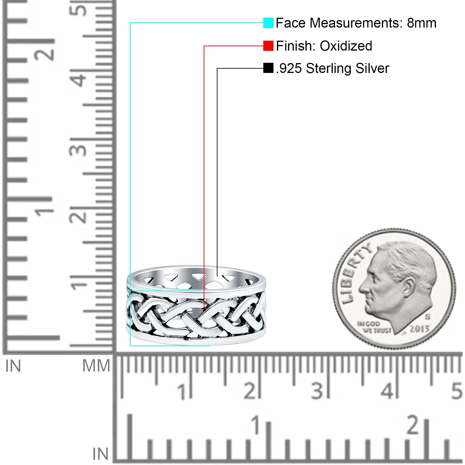 Celtic Ring Oxidized Band Solid 925 Sterling Silver Thumb Ring (8mm)