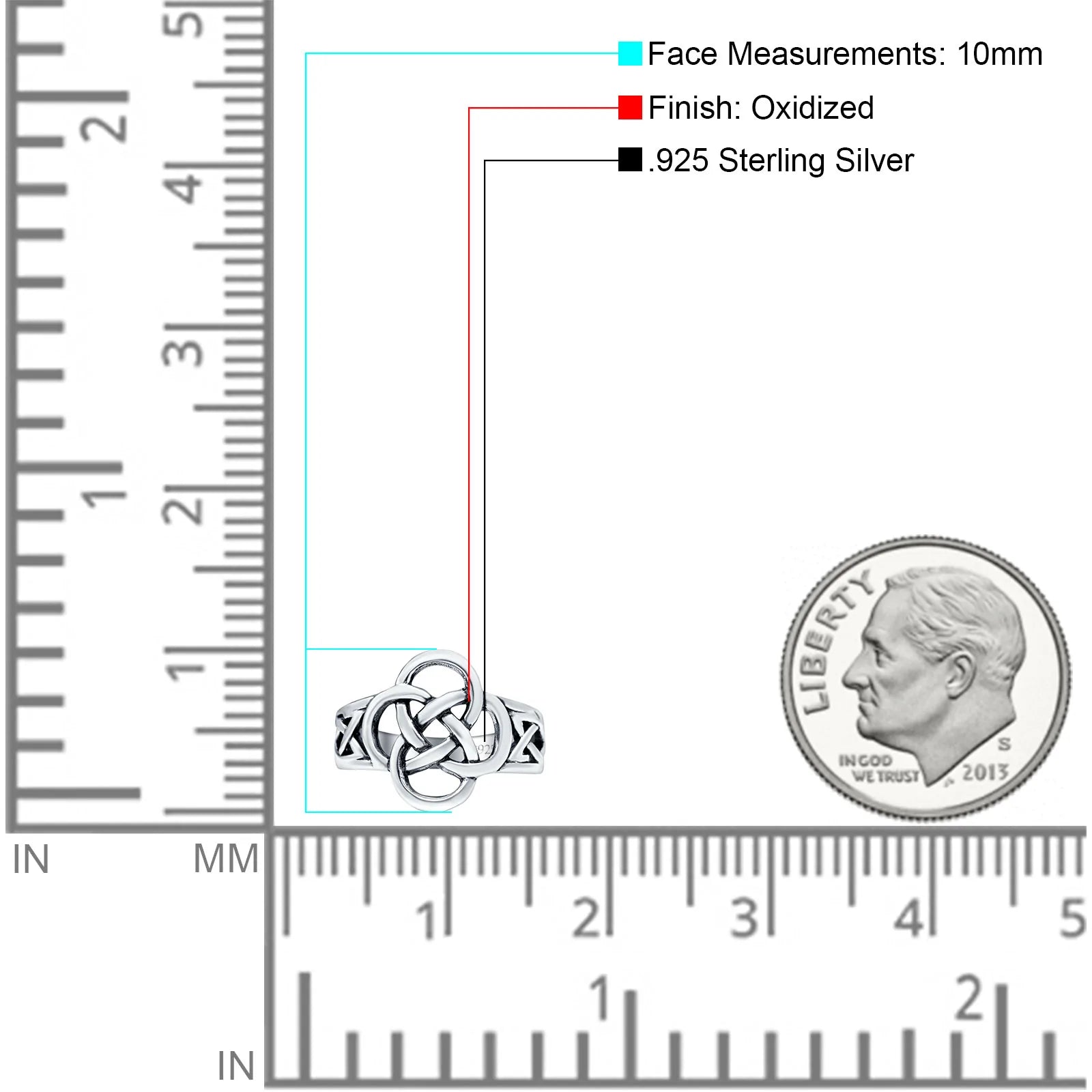 Celtic Ring Oxidized Band Solid 925 Sterling Silver Thumb Ring (10mm)