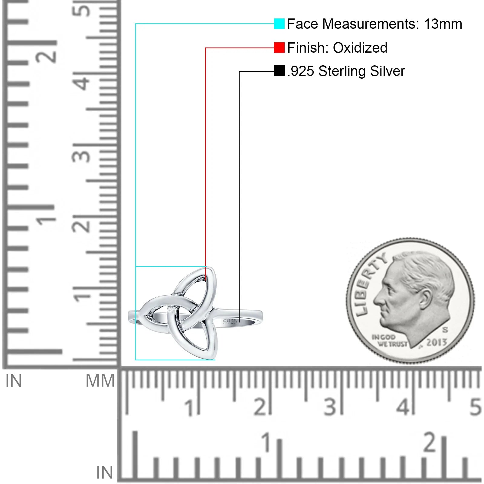 Celtic Ring Oxidized Band Solid 925 Sterling Silver Thumb Ring (13mm)