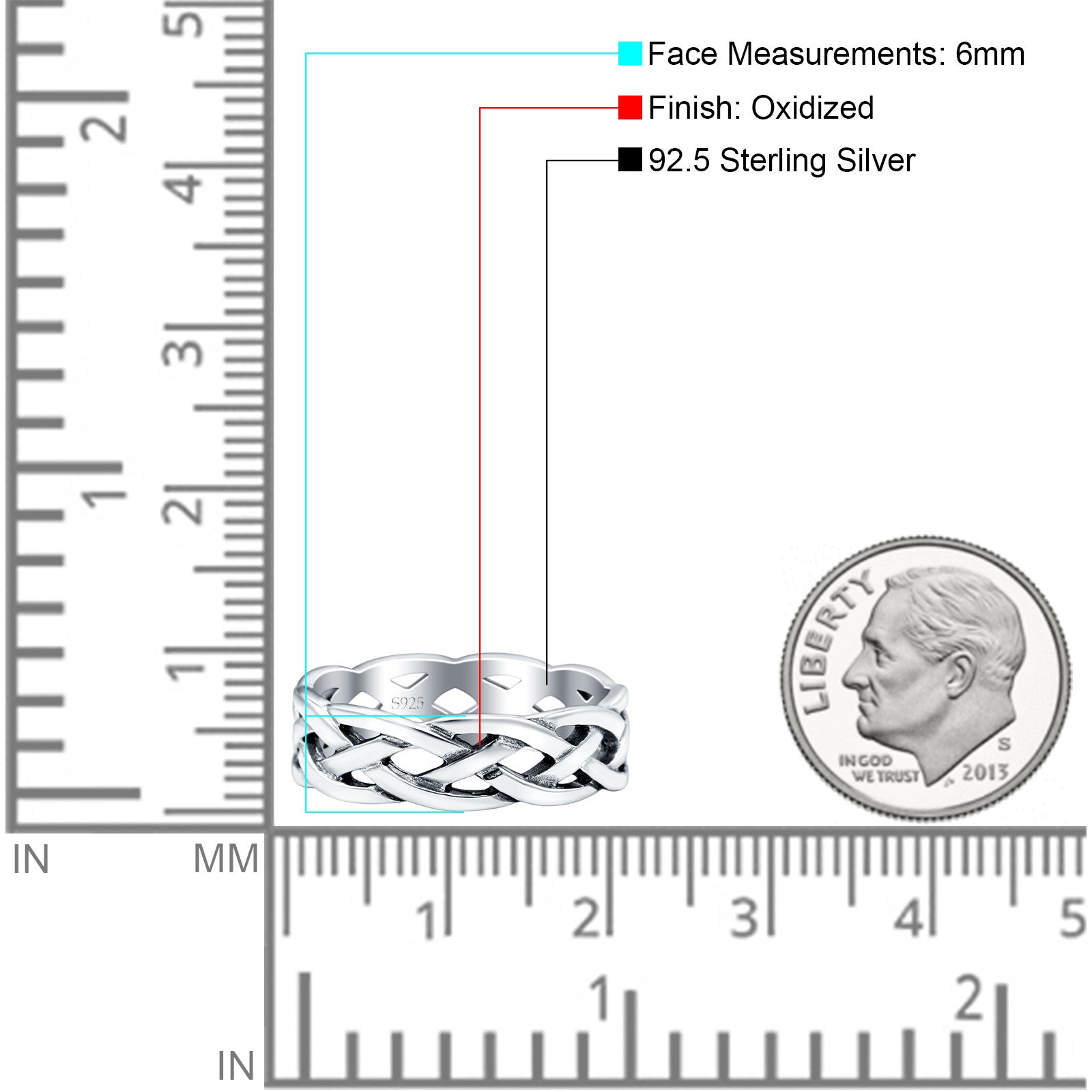 Celtic Oxidized Band Solid 925 Sterling Silver Thumb Ring (6mm)