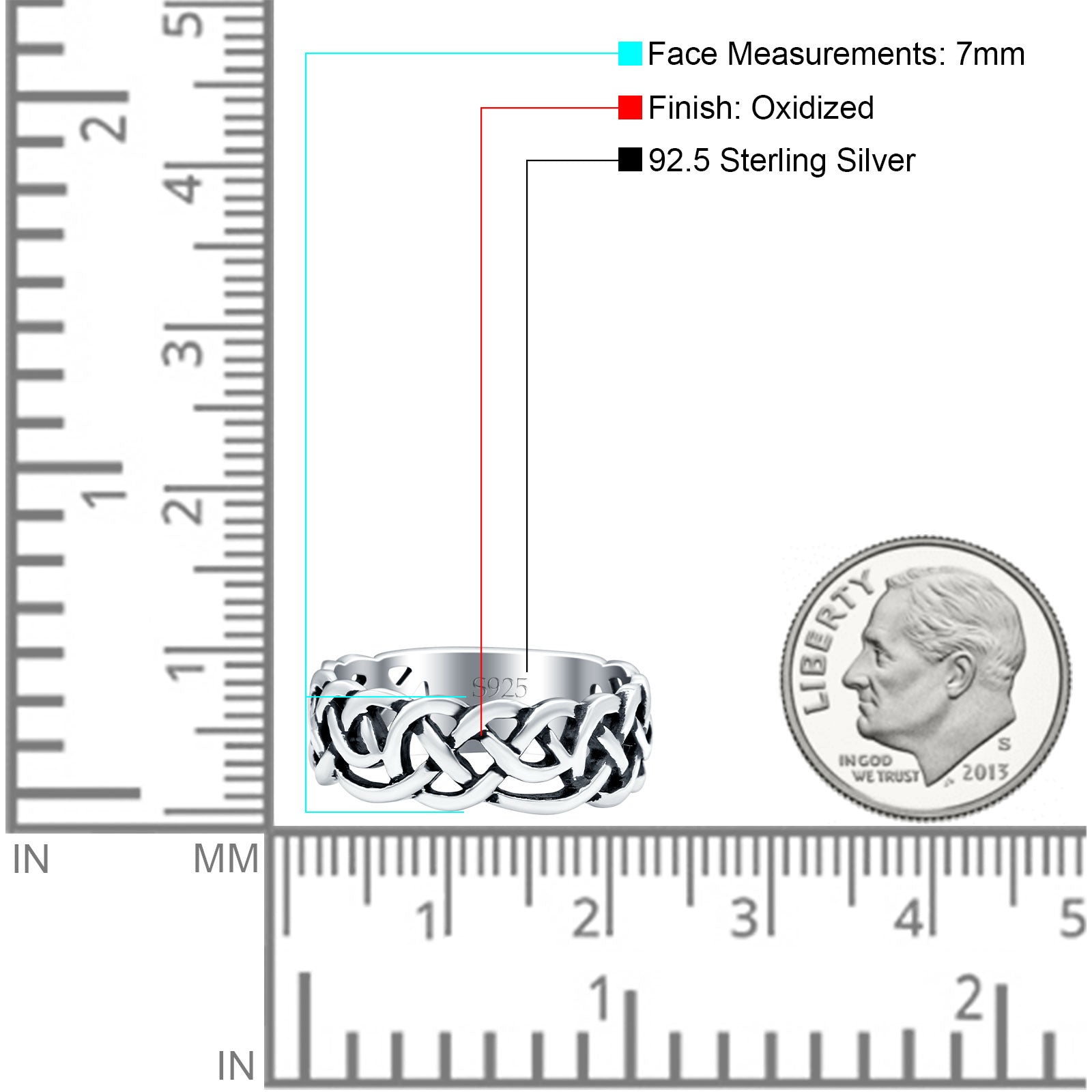 Celtic Oxidized Band Solid 925 Sterling Silver Thumb Ring (7mm)