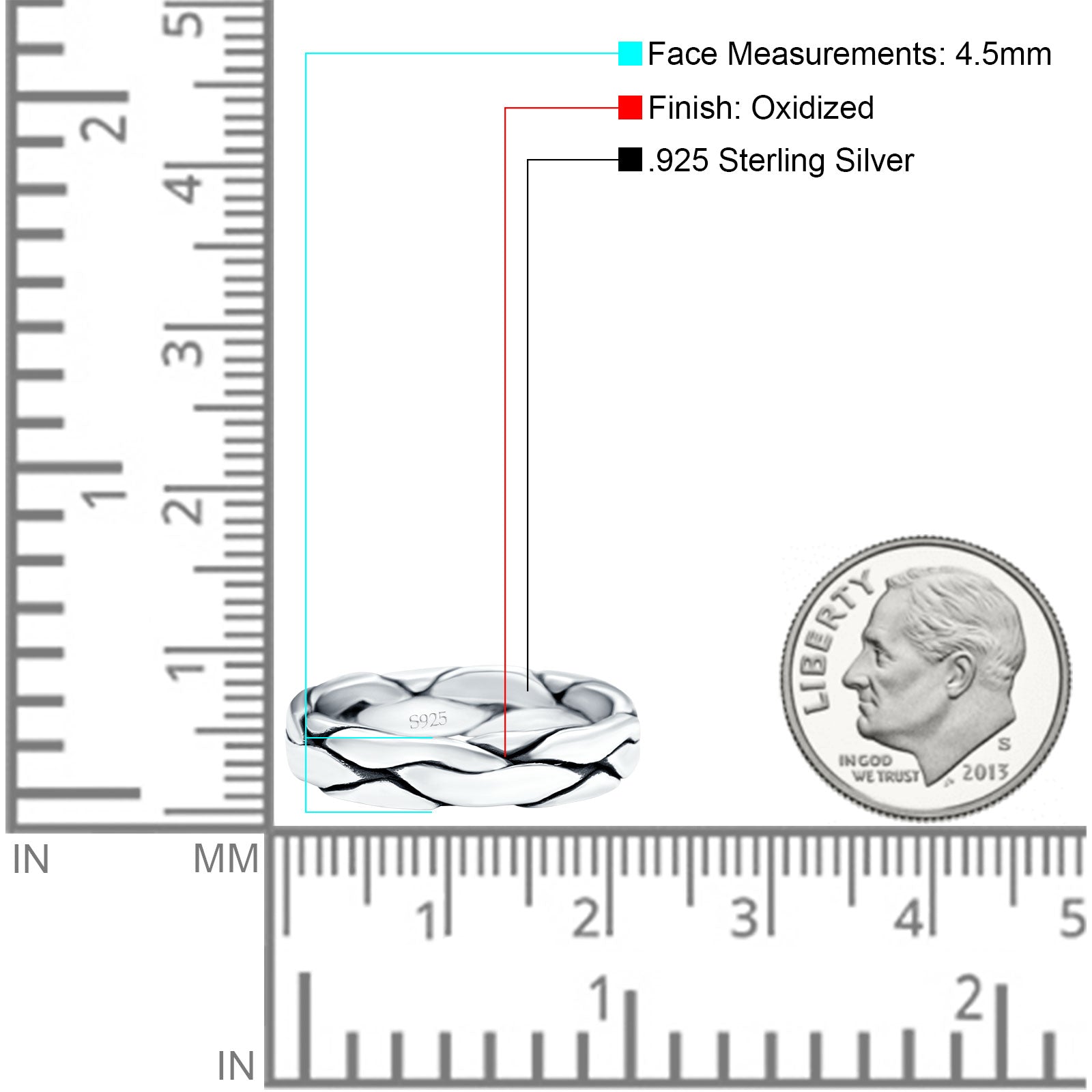 Snake Skin Band Oxidized Solid 925 Sterling Silver Thumb Ring (4.5mm)