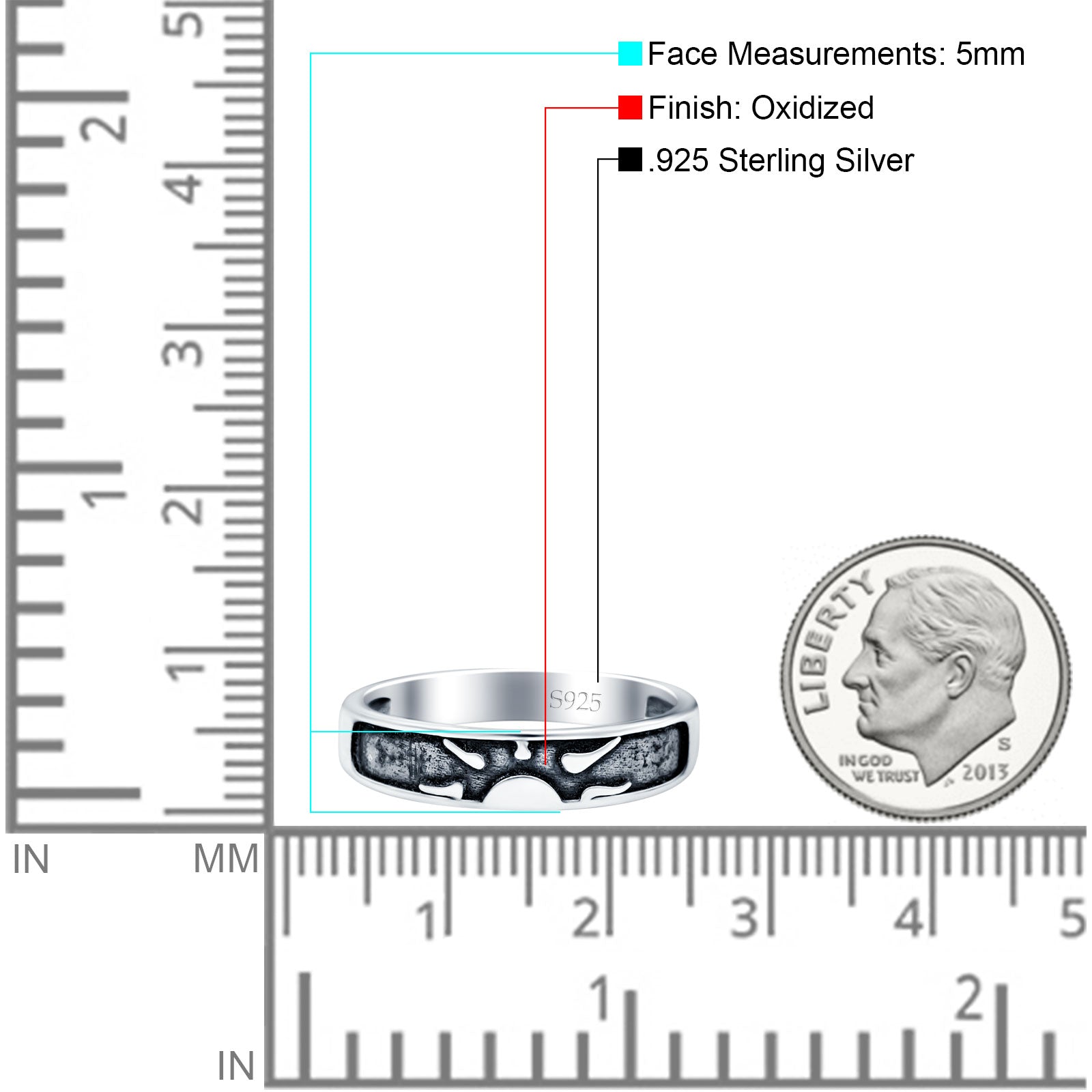 Sunset Oxidized Band Solid 925 Sterling Silver Thumb Ring (5mm)