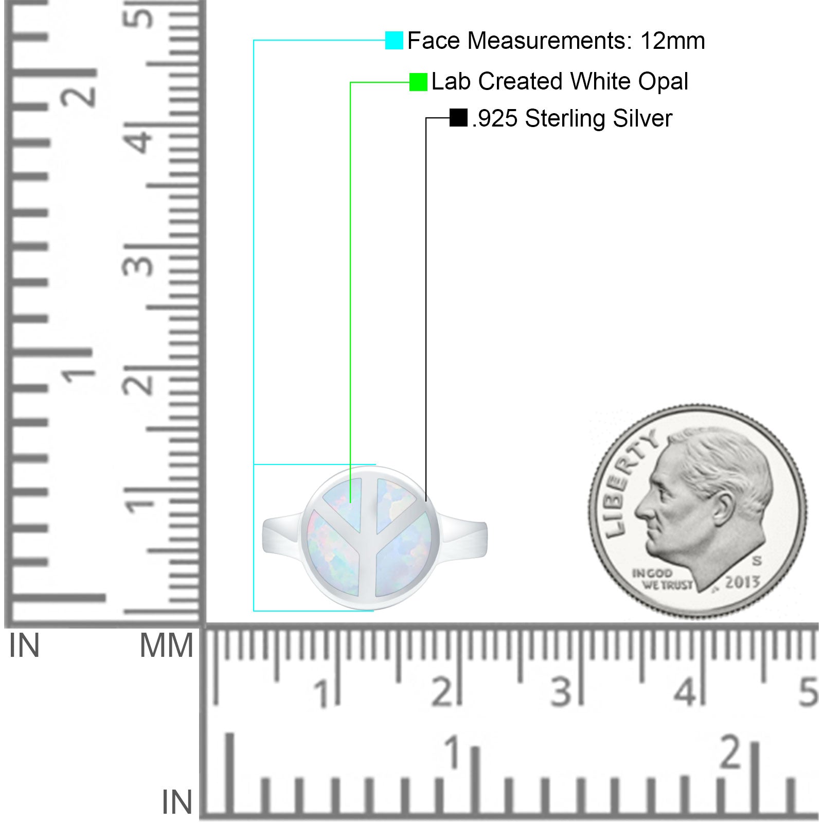 Peace Sign Thumb Ring Lab Created White Opal 925 Sterling Silver Wholesale