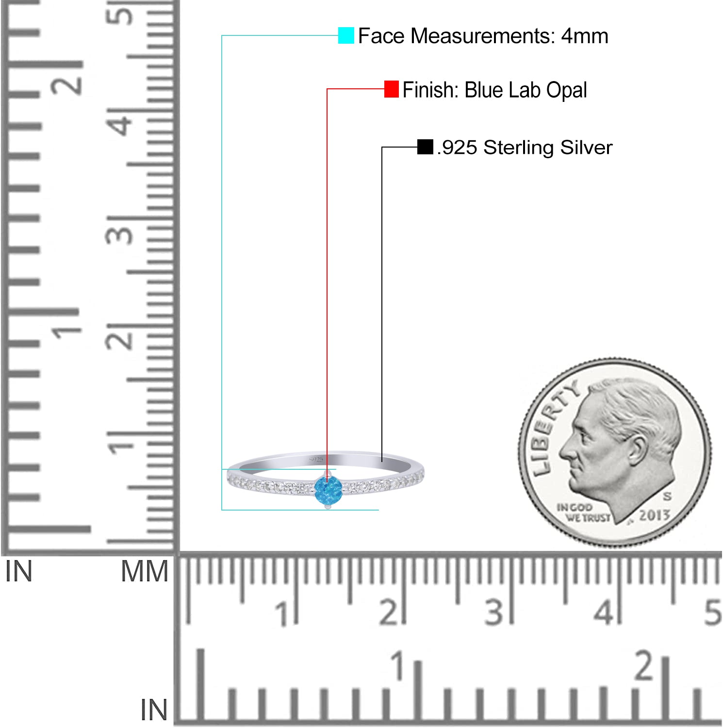 Solitaire Accent Dazzling Thumb Ring Round Lab Created Blue Opal Statement Fashion Ring 925 Sterling Silver