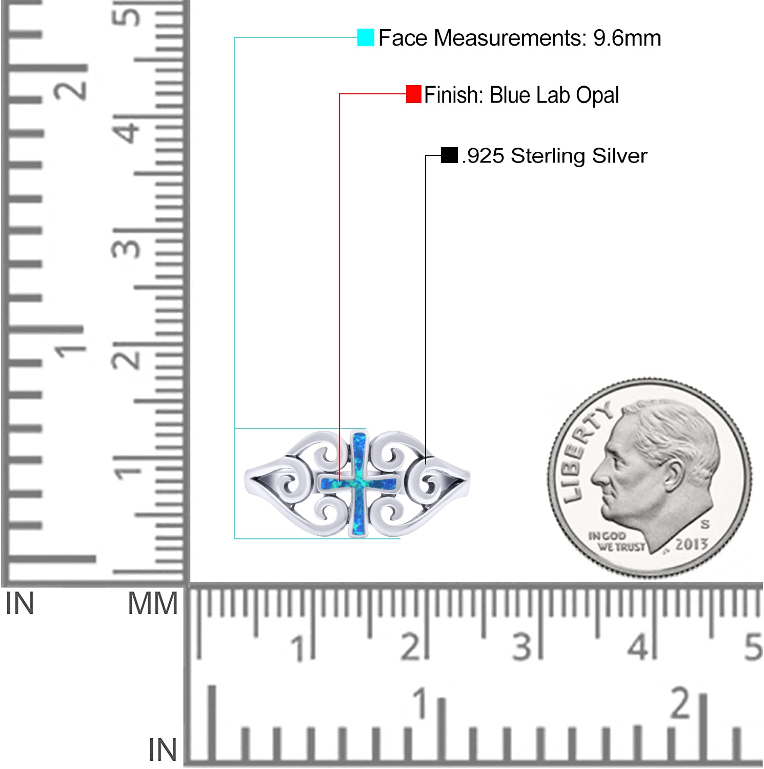 Cross Wedding Engagement Ring Lab Created Blue Opal 925 Sterling Silver