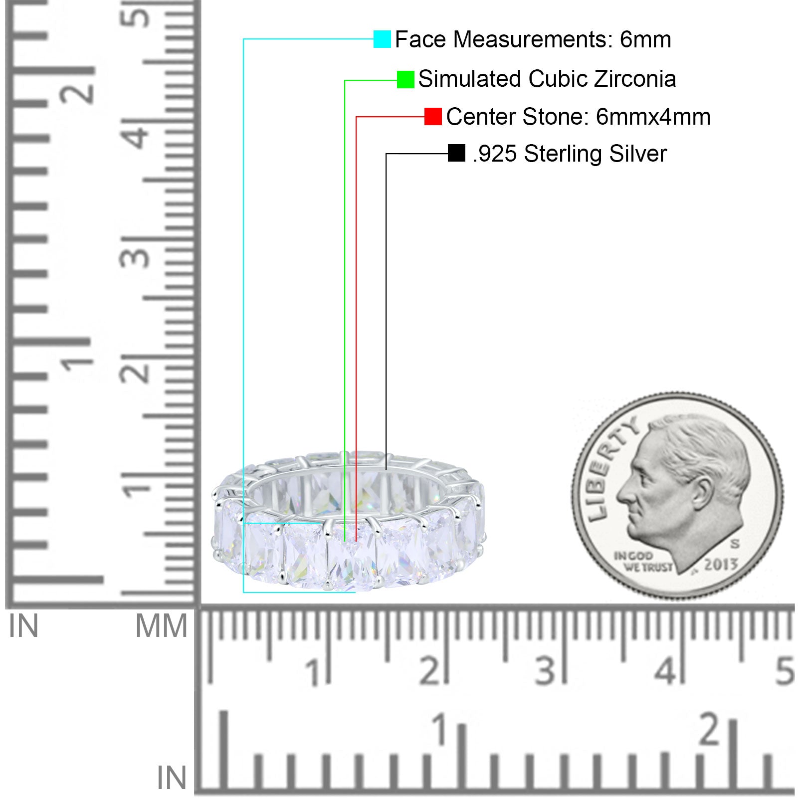 Stackable Emerald Cut Full Eternity Wedding Engagement Band Ring Simulated CZ 925 Sterling Silver