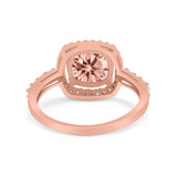 Halo Art Deco Wedding Ring Rose Tone, Simulated Morganite CZ 925 Sterling Silver