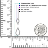 Solid 14K White Gold 25mm Drop Dangle Pear Teardrop Diamond Earrings Wholesale