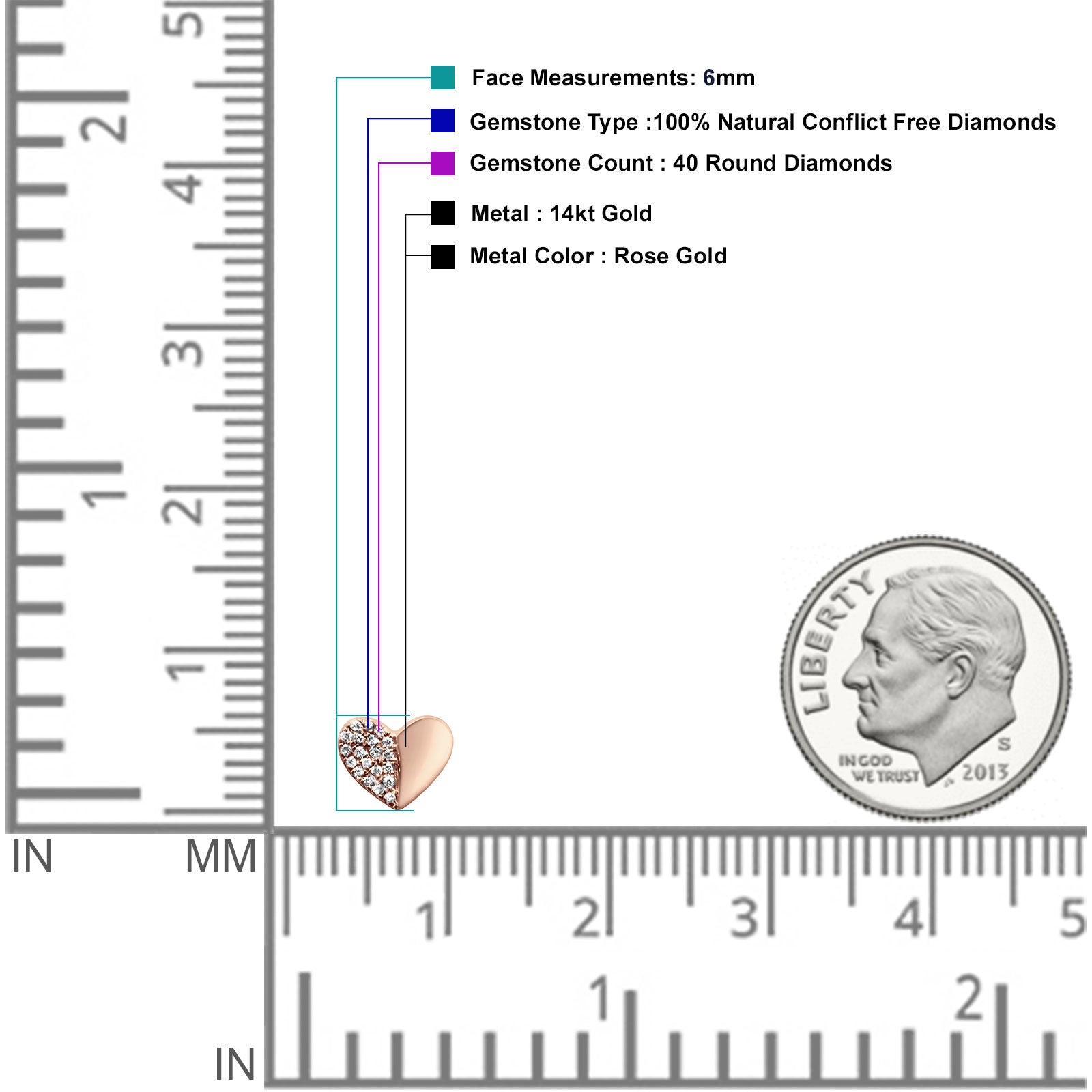 Diamond Heart Stud Earrings-rose gold