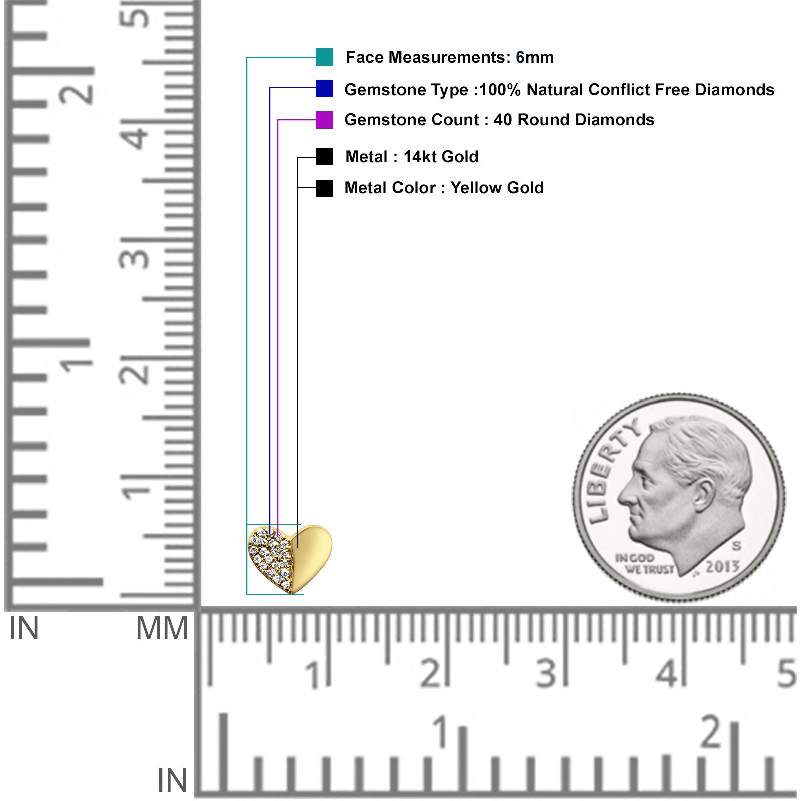 diamond heart stud earrings