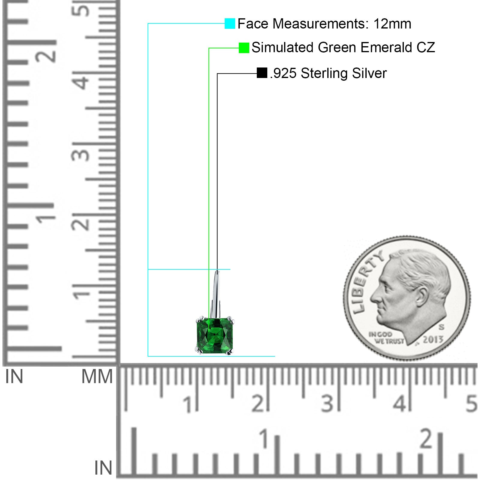 Cushion Leverback Earrings Simulated Green Emerald 925 Sterling Silver Wholesale