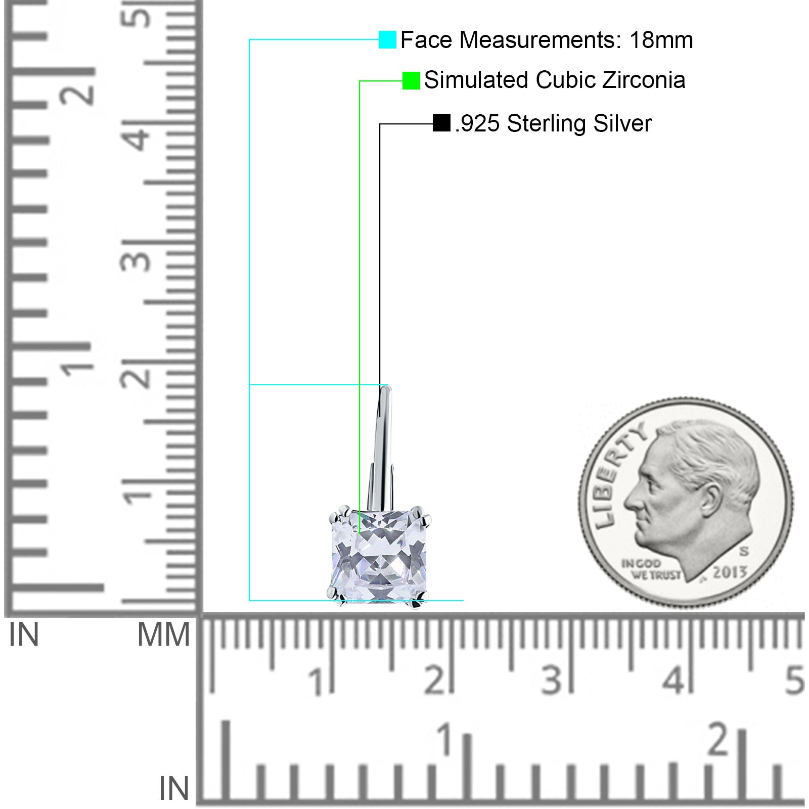 Cushion Leverback Earrings Cubic Zirconia 925 Sterling Silver Wholesale