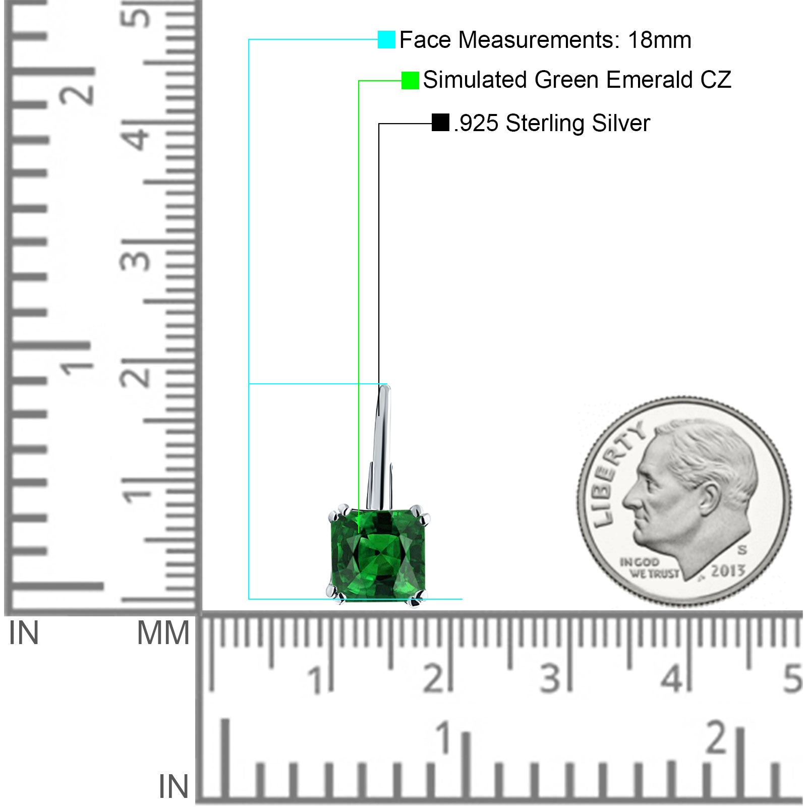 Cushion Leverback Earrings Simulated Green Emerald 925 Sterling Silver Wholesale