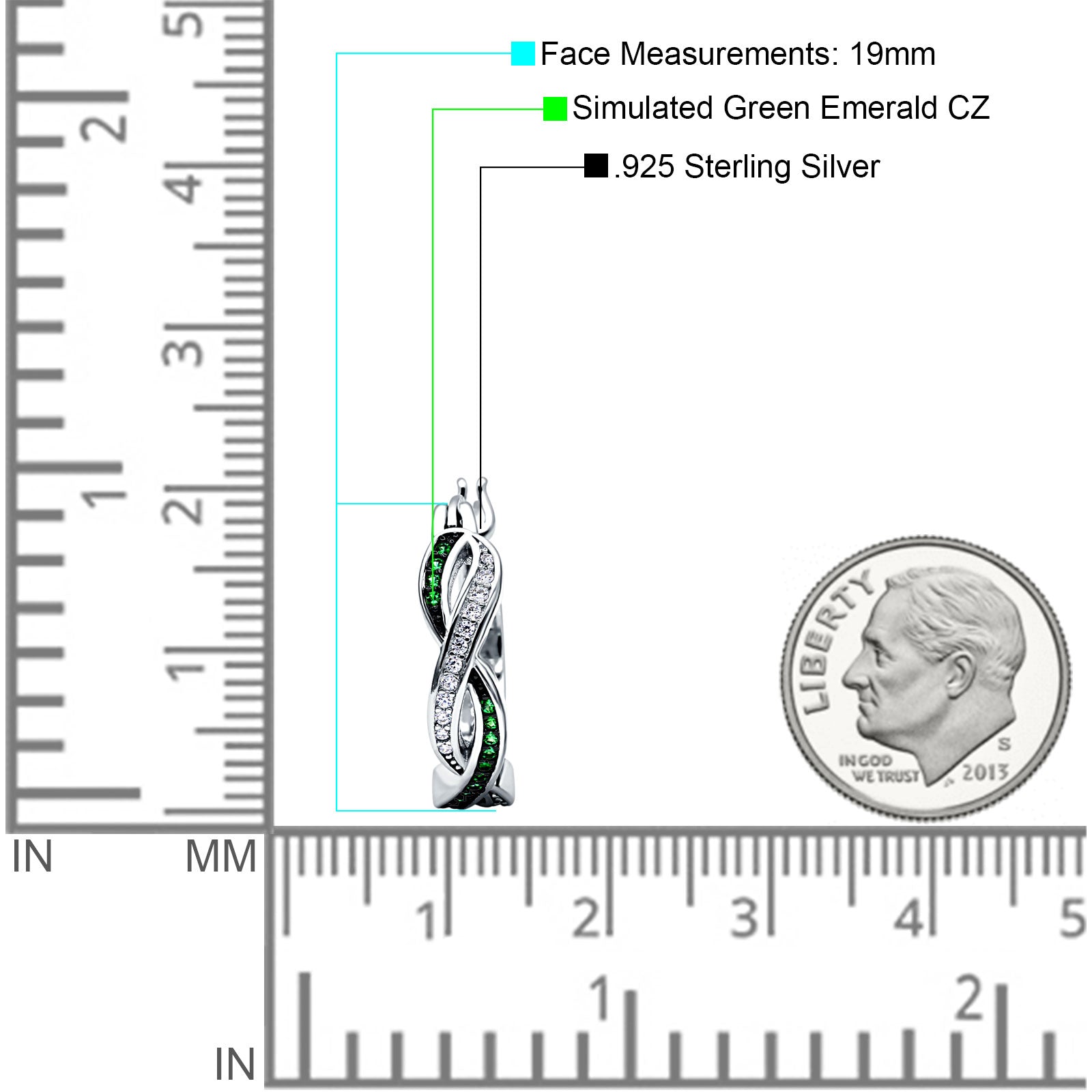 Twisted Infinity Huggie Hoop Earrings Simulated Green Emerald 925 Sterling Silver Wholesale
