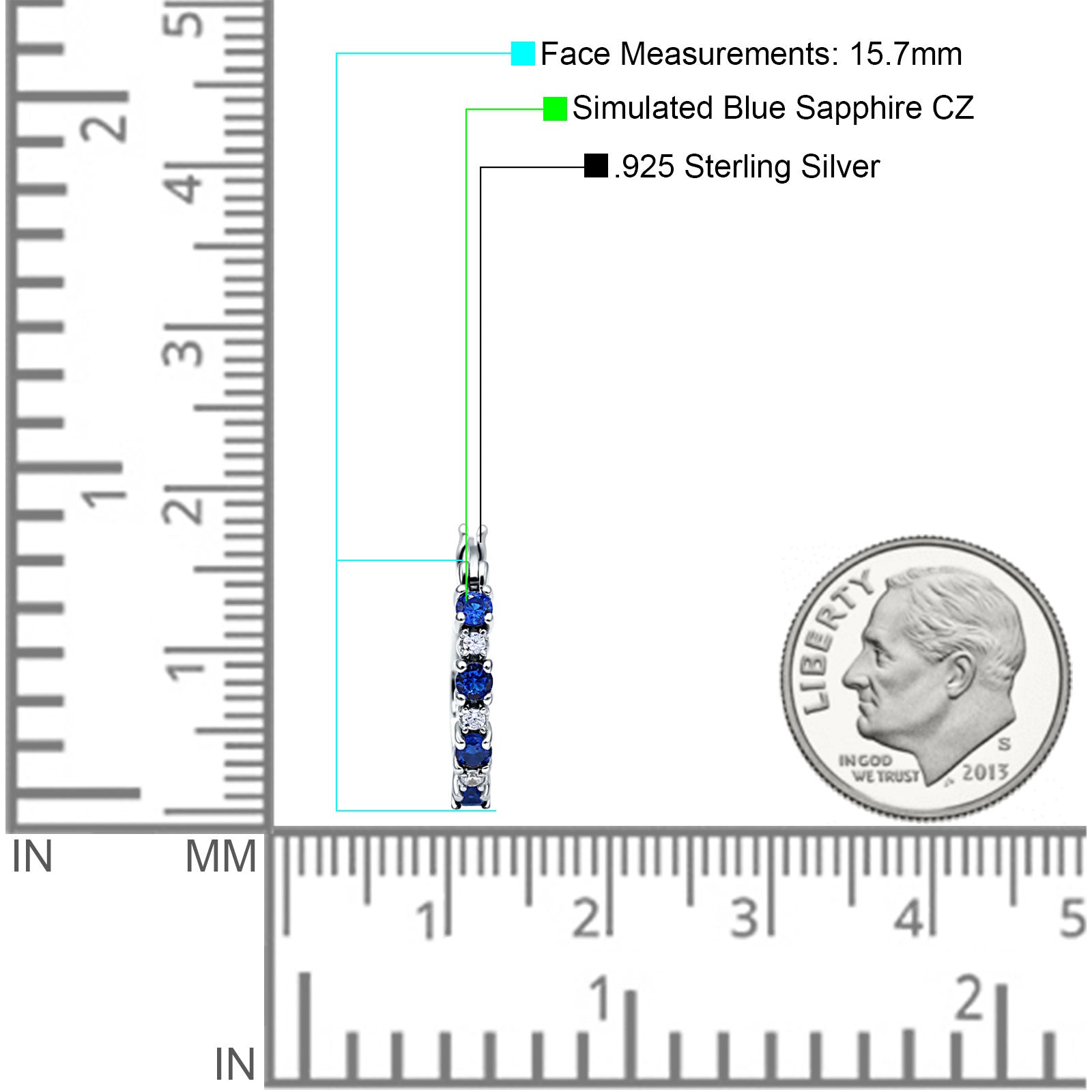 Half Eternity Huggie Hoop Earrings Simulated Blue Sapphire 925 Sterling Silver Wholesale
