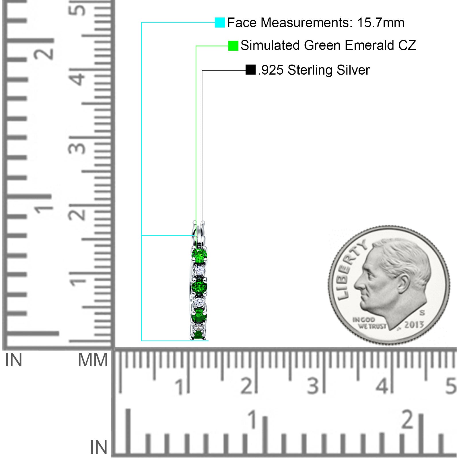 Half Eternity Huggie Hoop Earrings Simulated Green Emerald 925 Sterling Silver Wholesale