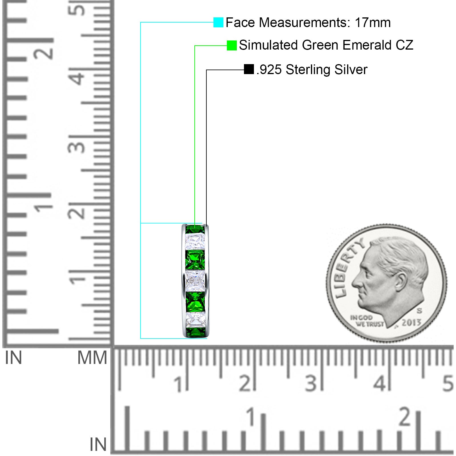 Minimalist Princess Huggie Hoop Earrings Simulated Green Emerald 925 Sterling Silver Wholesale