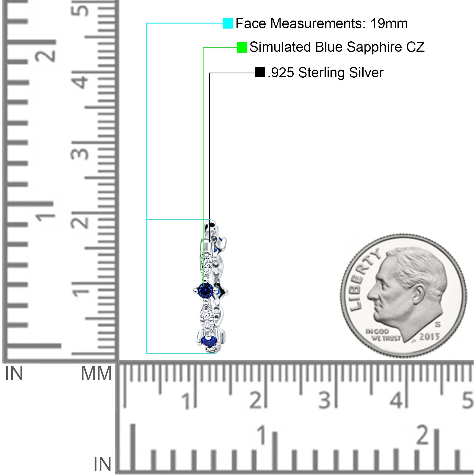 Huggie Hoop Earrings Simulated Blue Sapphire 925 Sterling Silver Wholesale