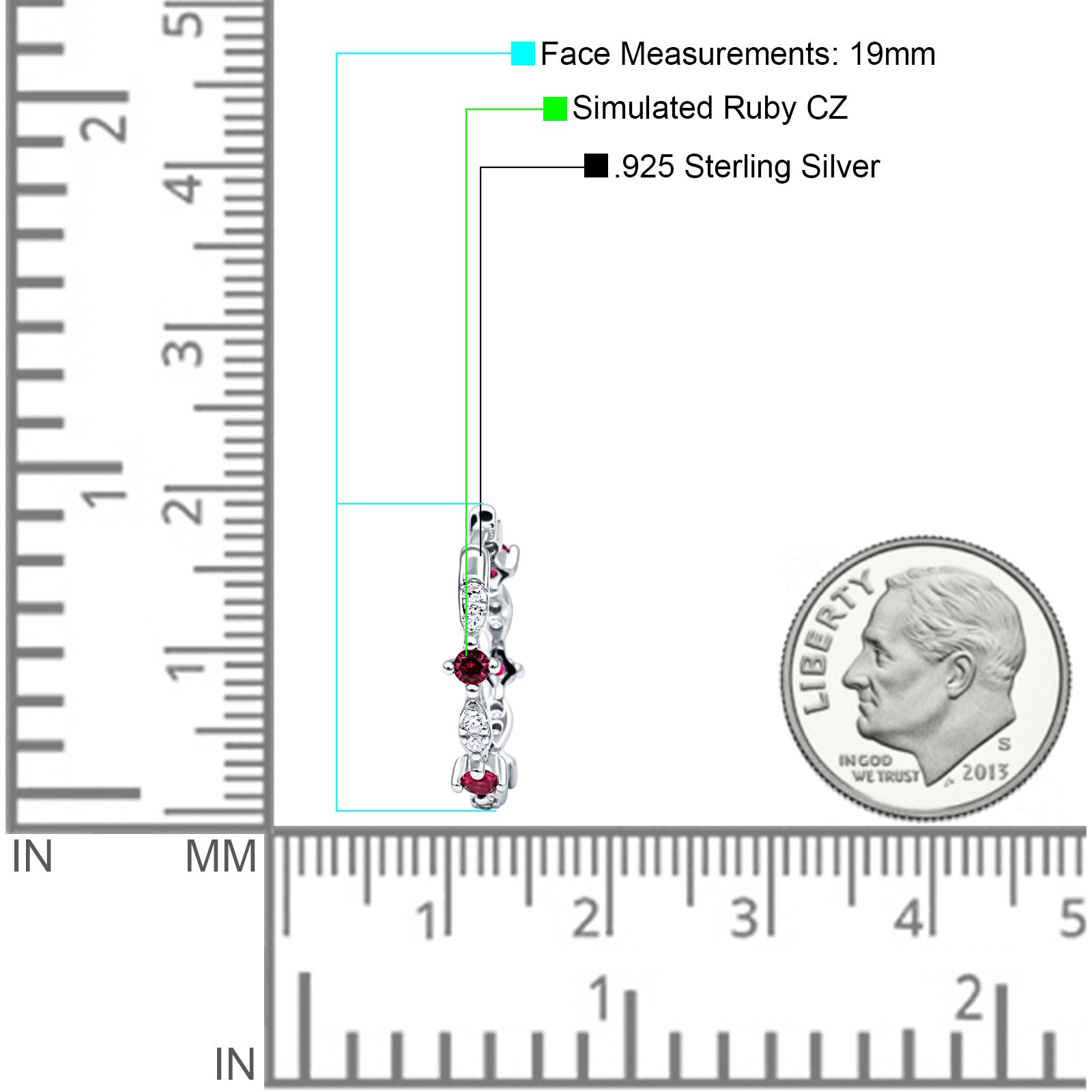 Huggie Hoop Earrings Simulated Ruby 925 Sterling Silver Wholesale