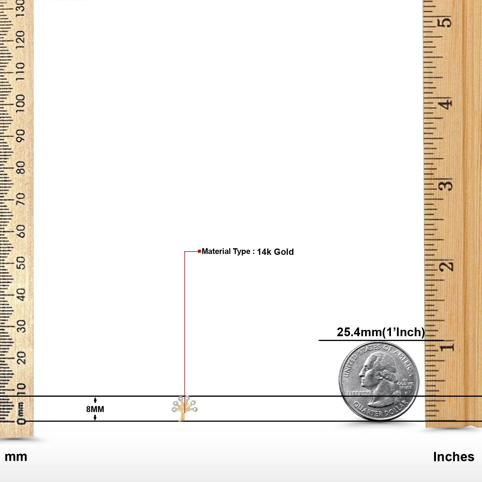 14K Gold Two Tone Solid Tree Tiny Studs Earring for Women and Girls