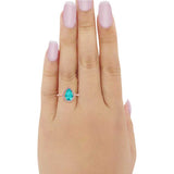 Halo Teardrop Pear Rose Tone, Simulated Paraiba Tourmaline CZ Ring 925 Sterling Silver