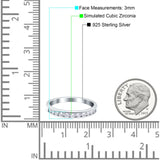 Channel Half Eternity Ring Wedding Band Round Pave Simulated CZ 925 Sterling Silver (3mm)