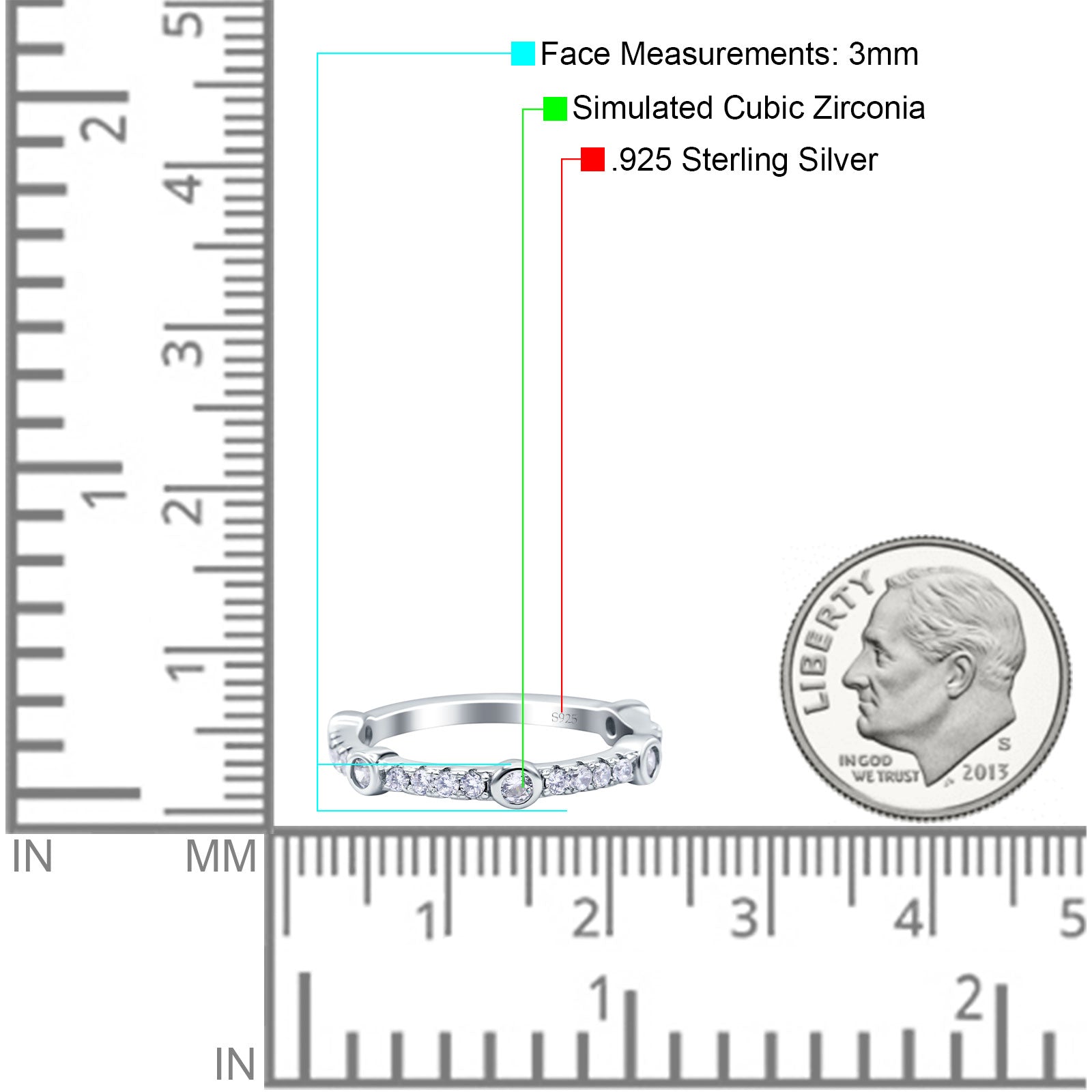 Half Eternity Ring Wedding Band Round Pave Simulated CZ 925 Sterling Silver (3mm)