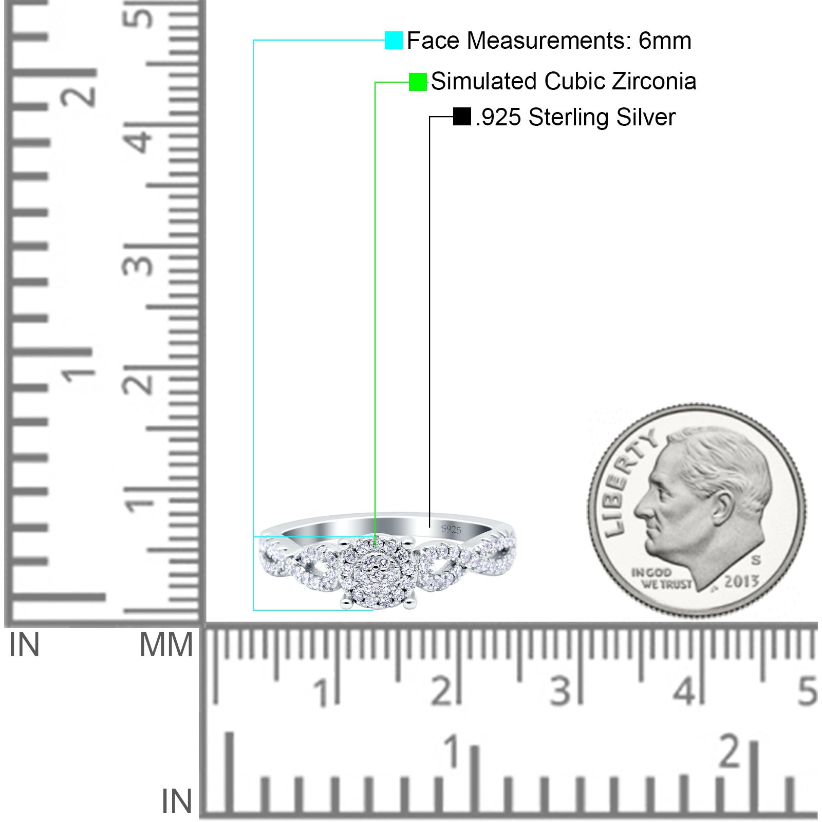 Halo Art Deco Ring Round Wedding Infinity Band Pave Simulated Cubic Zirconia 925 Sterling Silver (6mm)