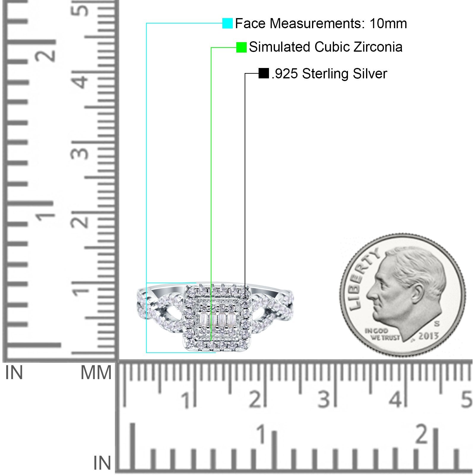 Halo Art Deco Ring Square Wedding Infinity Band Pave Simulated Cubic Zirconia 925 Sterling Silver (10mm)