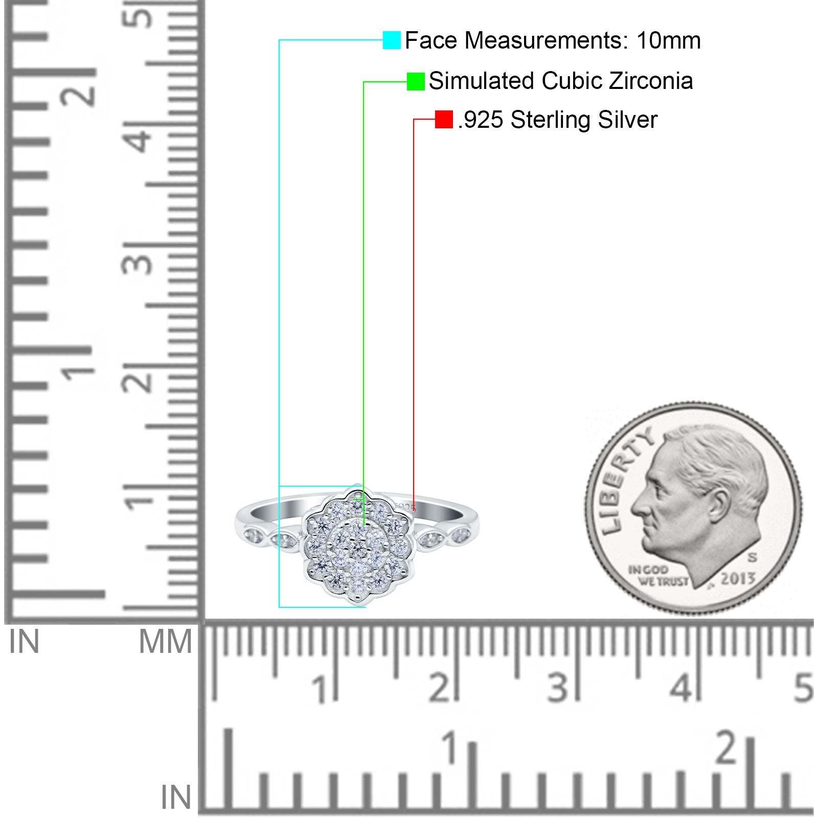 Flower Wedding Band Ring Round Pave Simulated Cubic Zirconia 925 Sterling Silver (10mm)