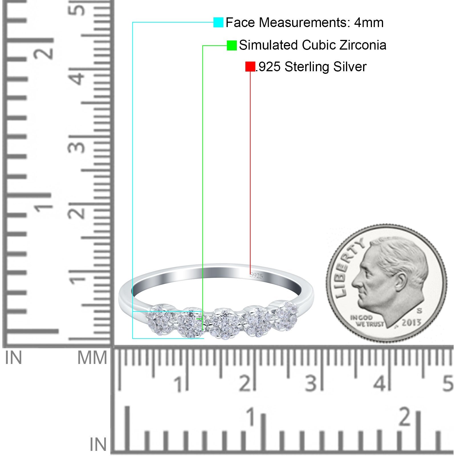 Flower Ring Eternity Wedding Band Round Pave Simulated Cubic Zirconia 925 Sterling Silver (4mm)