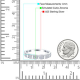 Half Eternity Ring Wedding Band Round Pave Simulated Cubic Zirconia 925 Sterling Silver (4mm)