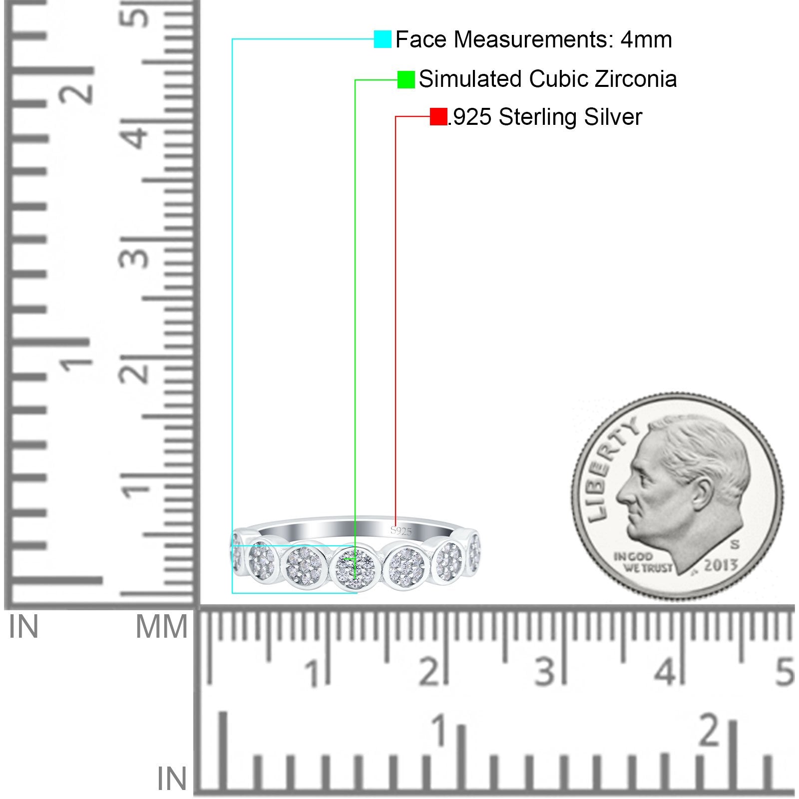 Flower Ring Eternity Wedding Band Round Pave Simulated Cubic Zirconia 925 Sterling Silver (4mm)