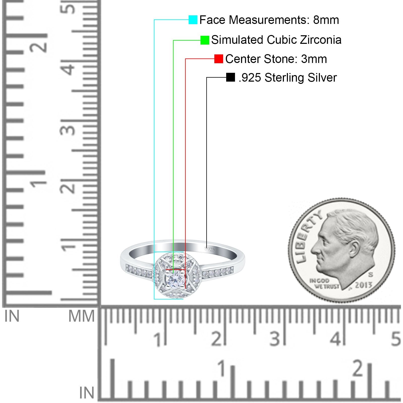 Art Deco Wedding Ring Band Round Pave Simulated Cubic Zirconia 925 Sterling Silver (8mm)