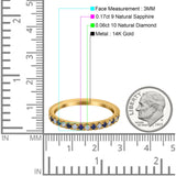 14K Yellow Gold 0.23ct Round 3mm Pave Natural Blue Sapphire G SI Half Eternity Diamond Bands Engagement Wedding Ring Size 6.5