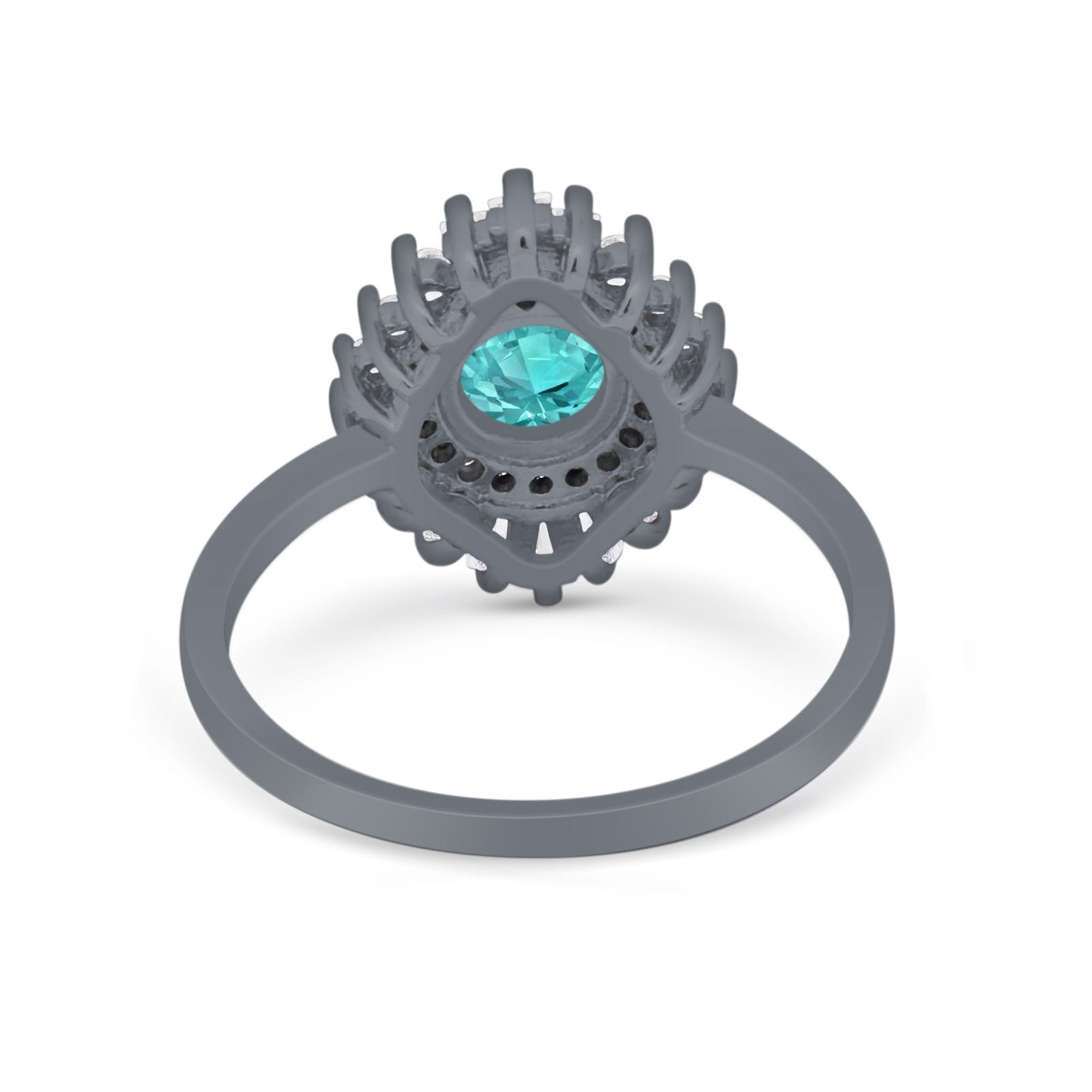 Art Deco Wedding Bridal Ring Baguette Black Tone, Simulated Paraiba Tourmaline CZ 925 Sterling Silver