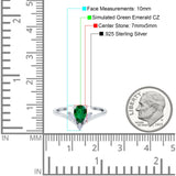 Teardrop Pear Art Deco Engagement Ring Simulated Green Emerald CZ 925 Sterling Silver